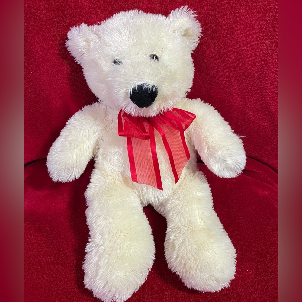 Preferred Plush 2005 Yellow Soft Hugable Stuffed Plush Bear w/ Red Bow Size: 15"